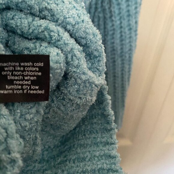 Lane Bryant Turtleneck Cut Out Ribbed Chunky Knit Blue Perforated Sweater - Picture 8 of 9